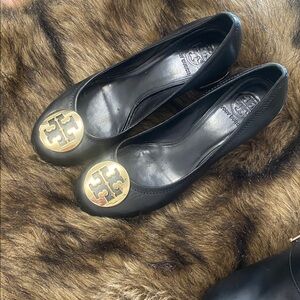 Tory Burch Black Flats with Gold Logo